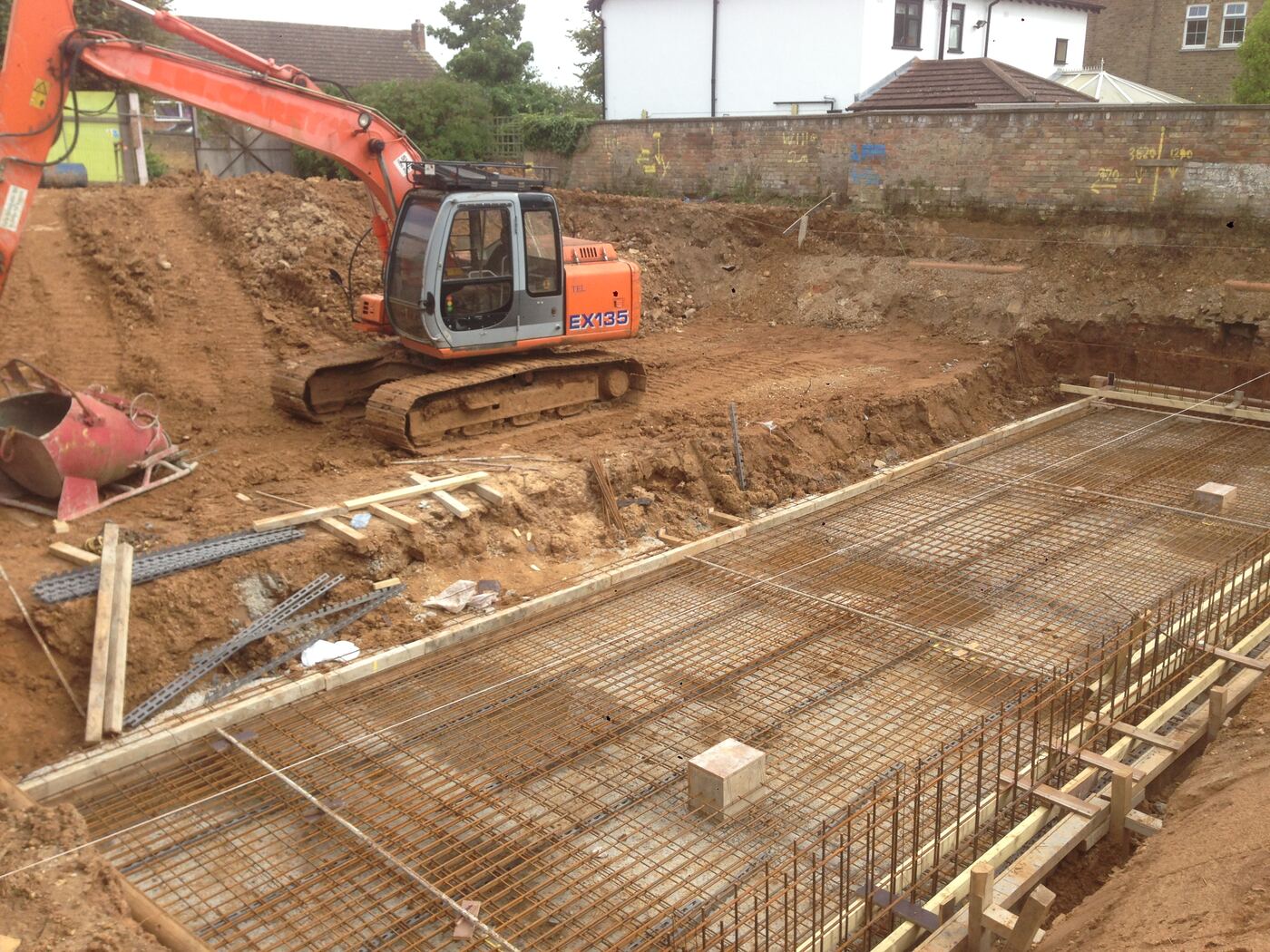 Steel reinforcement laid for the raft foundation at New Road, Ware